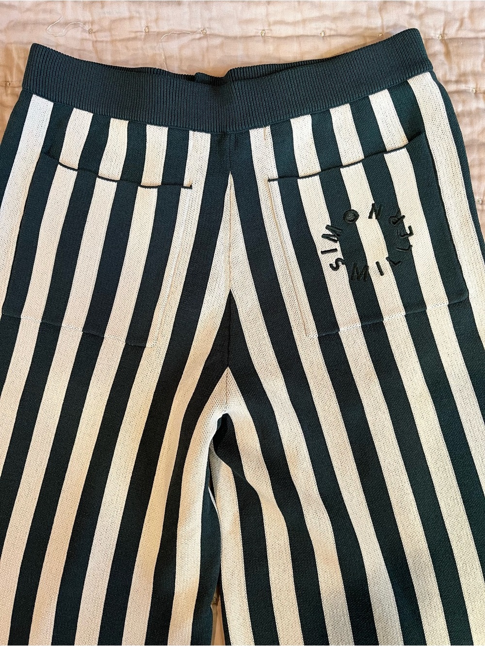 Simon Miller Green & Ivory Vertical Stripe Wide-Leg Jabber Pants - Picture 5 of 10